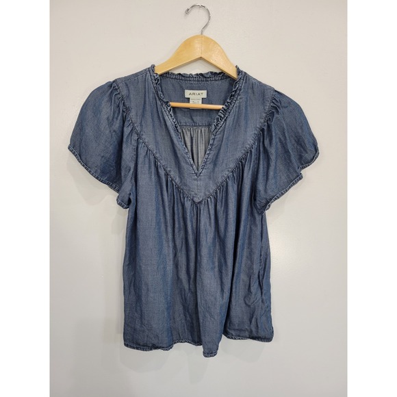 Ariat Tops - Ariat Blue Denim Short Sleeve Peasant Blouse